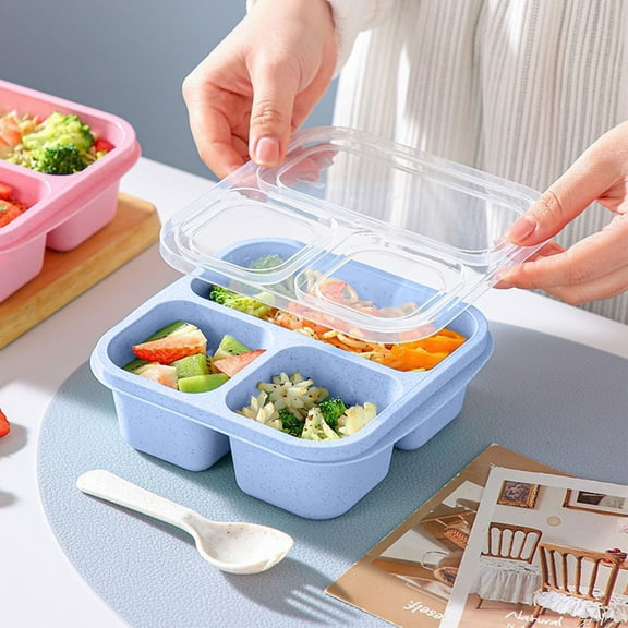 Bento Box Snack Containers | 3 Compartment Lunchable Organizer | Straw Plastic | Reusable | Microwave Dishwasher Freezer Safe | Portion Control | Stackable Portable | 6.58"x5.95"x2.09"