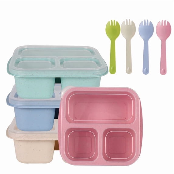 Bento Box Snack Containers 3 Compartments - Reusable Lunchable Style Meal Prep Snack Box, Portable Portion Control, Microwave Dishwasher Freezer , Mess Free Stackable Travel Lunch Container