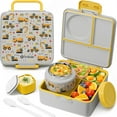 thumbnail image 1 of Bento Box with Thermos, 60OZ Bento Lunch Box Container with Leakproof 8OZ Insulated Food Jar, 3-4 Compartments, Sauce Jar, Utensils, Engineering Trucks, 1 of 7