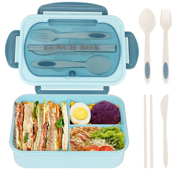 Bento Box for Adult,1200 ML Lunch Containers for Adults,LeakProof Lunch Box with Utensils,BPA Free,3 Compartment Bento Box Microwave Safe,Green