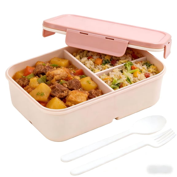 Bento Box for Adults - Portable, Lightweight, Easy to Carry Meal Holder with Spoon & Fork, Durable, Leak-Proof,Pink