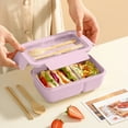 thumbnail image 1 of Bento Box under $5! kkbbma Wheat Straw Bento Box with Utensils, 1100ML Microwave Safe Lunch Container, Leak-Proof Stackable Meal Prep Kit for Office, 1 of 6