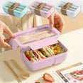 thumbnail image 1 of Bento Box under $5! kkbbma Wheat Straw Bento Box with Utensils, 1100ML Microwave Safe Lunch Container, Leak-Proof Stackable Meal Prep Kit for Office, 1 of 9