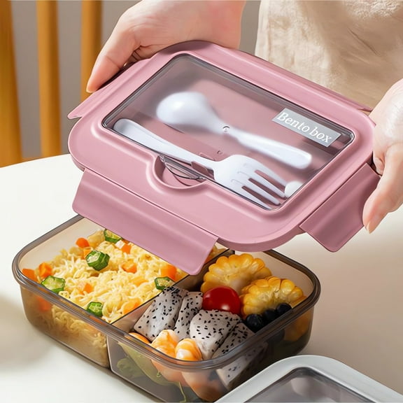 Bento Box with Spoon and Fork,Stackable Bento Lunch Box,Reusable Lunch Box with 3 Compartment,Suitable for Work,,Travel and Office