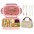 thumbnail image 1 of Bento Boxes,1200ML Leak-Proof Lunch Container with Lunch Bag,Spoon & Fork,Bento Lunch Box with 3 Compartment (Pink), 1 of 7