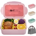 thumbnail image 1 of Bento Boxes, 1400ML Leak-Proof Lunch Container with Lunch Bag, Spoon & Fork, Bento Lunch Box with 3 Compartment (Pink), 1 of 7