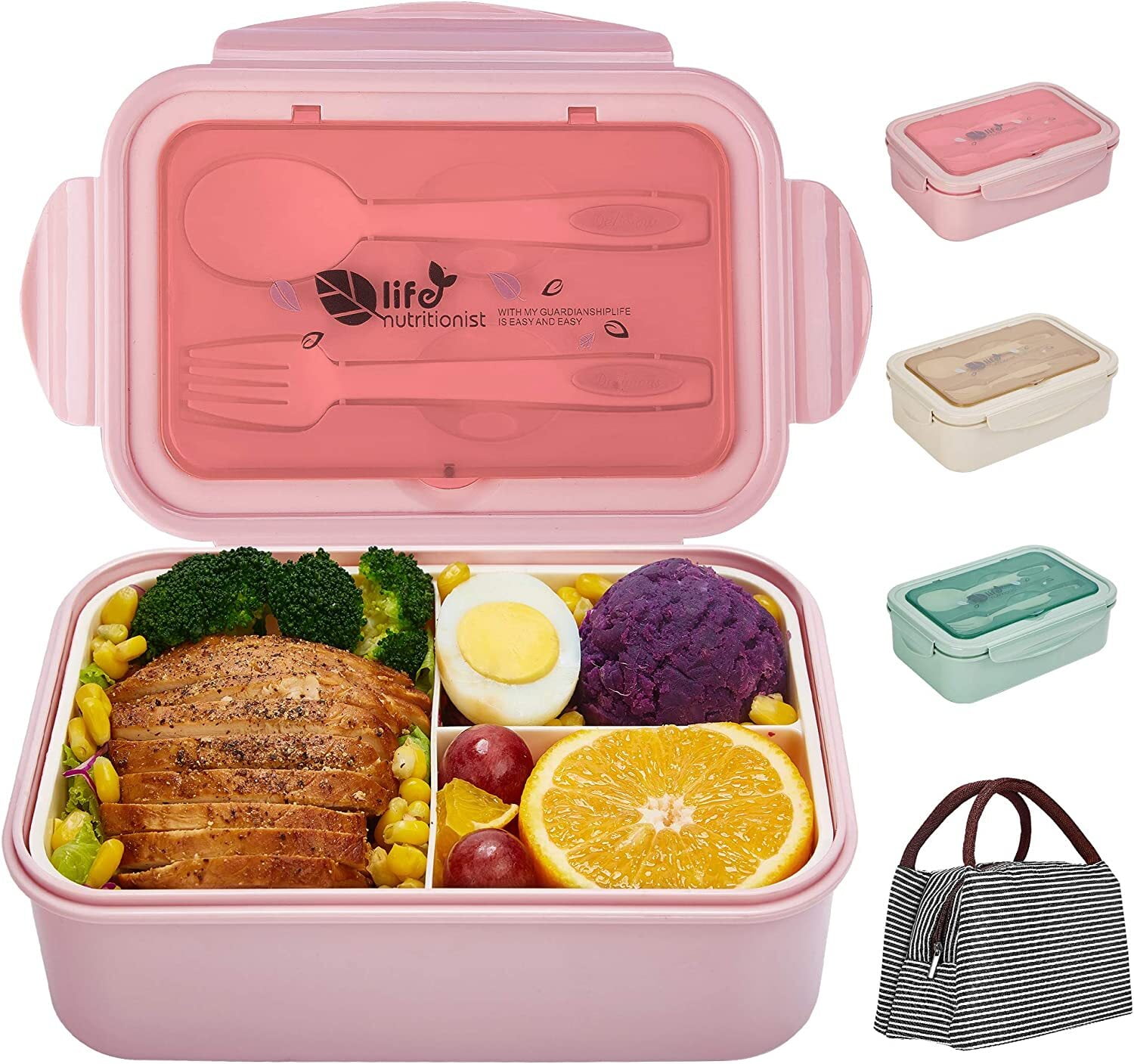 Dandat 3 Pcs Preppy Lunch Pink Bag Lunch Bento Box with