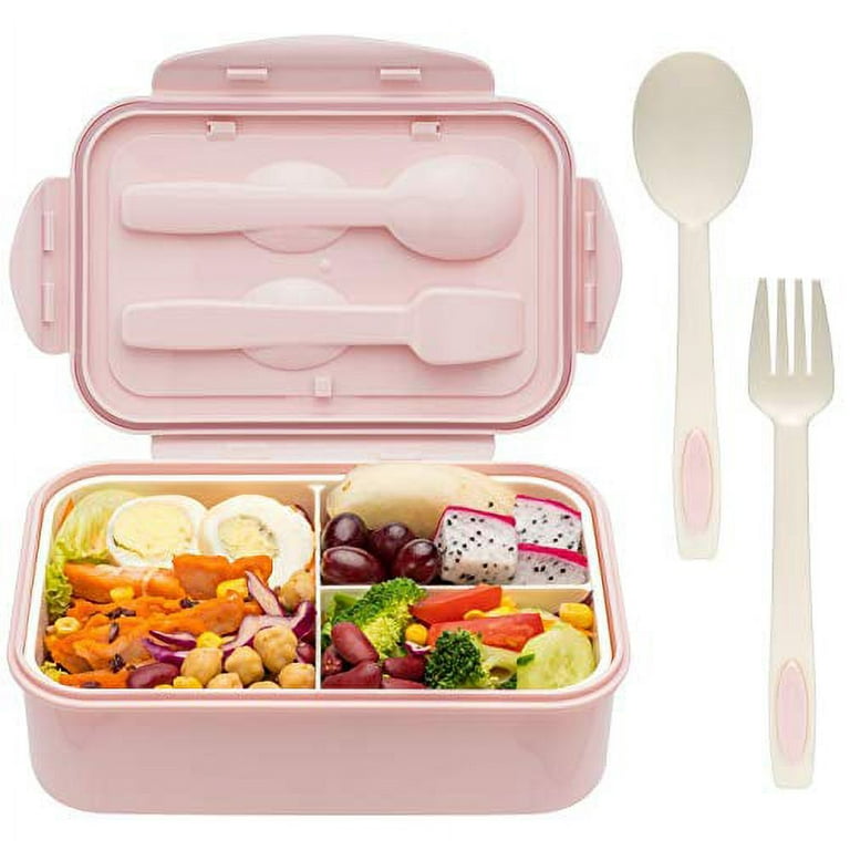 Suntekcam Lunch Box for Women, Bento Box with Knife and Fork, 1400ml Large Capacity Three Compartment Kids Lunch Box, Microwaveable Heating Lunch Box
