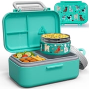 43 oz Bento Lunch Box With 13 oz Soup Bowl and Portable Ice Pack Airtight- Durable for On-the-Go Meal, 3 Compartment, Removable Tray and Handle，BPA-Free and Foo