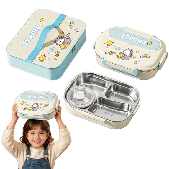 Bento Lunch Box, 11X8.07X3.46" Stainless Steel Food Container, 4 Compartment Divided Tray, Leak Proof Soup Bowl, Portable Insulated Lunch Bag, Reusable Meal Storage Box for Office, Outdoor, Picnic