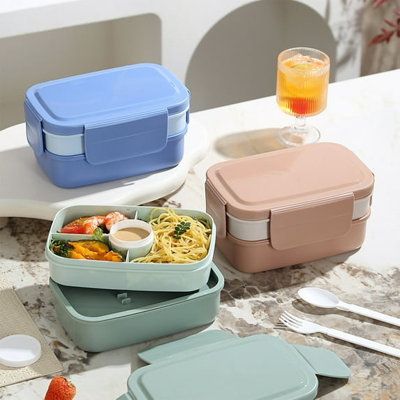 Bento Lunch Box 1500ml | Leak Proof Food Storage Container | Microwaveable Plastic Meal Prep Organizer | Multi Compartment Adult Lunchbox | Blue Green Brown | 20.5x13.5x10cm | 1 Piece