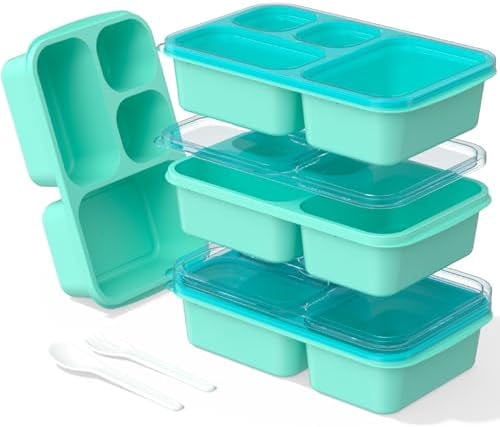 Bento Lunch Box - 4 Pack, 4-Compartment Meal Prep Containers, Adult Bento Box, Microwave & Dishwasher Safe (PP(Blue))