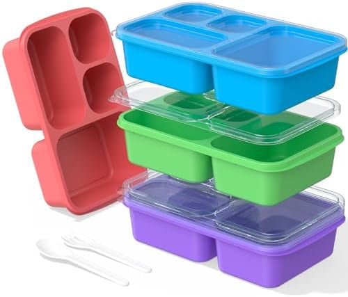Bento Lunch Box - 4 Pack, 4-Compartment Meal Prep Containers, Adult Lunch Box, Microwave & Dishwasher Safe (Dark-PP(B/P/G/P))