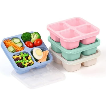 Bento Lunch Box (4 Pack) - 4-Compartment Salad Container for Lunch, Reusable BPA-Free Meal Prep Containers, Snack Food Storage Container for  Work, and Travel