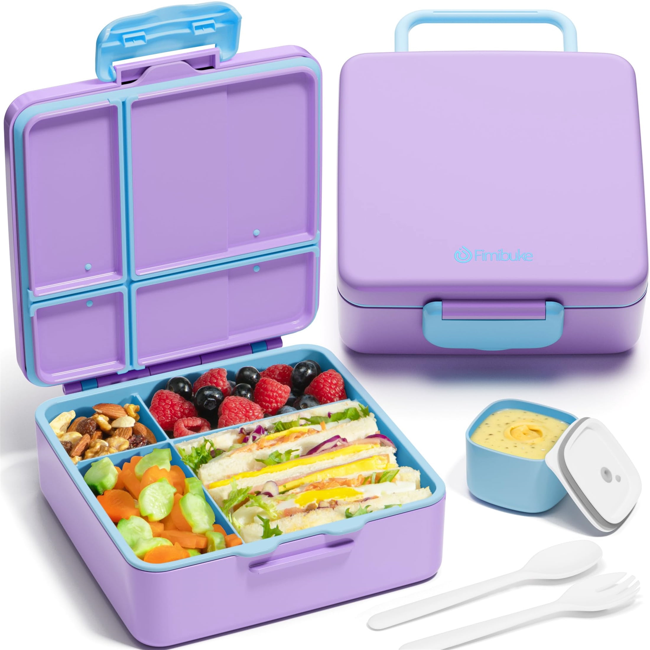 Bento Lunch Box, 40OZ Leak Proof Bento Box with 4 Compartments Lunch Container with Utensils (Cotton Candy)