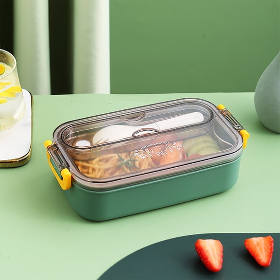 Bento Lunch Box – 8.5 x 4.7 x 2.4in Leak Proof 2-Part Container with Stainless Steel Liner and Multi Compartment(Green)