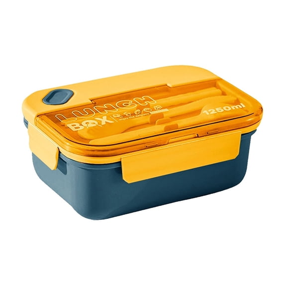 Bento Lunch Box Adult 3-Compartment Leakproof Plastic Microwave-Safe Food Container 19.5 cm x 14.5 cm x 8 cm With Fork Spoon Chopsticks