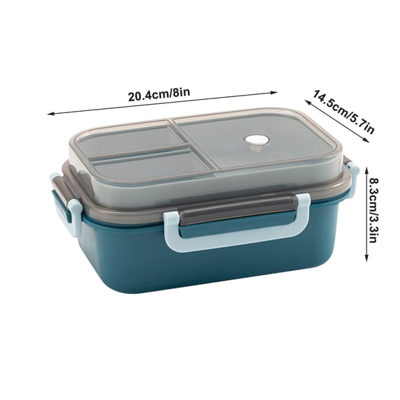 Bento Lunch Box Adult Microwave-Safe Double-Layer Sealed Compartment Design 20.4 cm x 14.5 cm x 8.3 cm Plastic Food Container