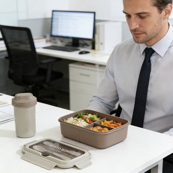 Bento Lunch Box for Adults, 1200ml Meal Prep Container with Spoon and Fork, Leak Proof Food Storage, Microwave Safe Lunch Box for Work, Travel, and Office