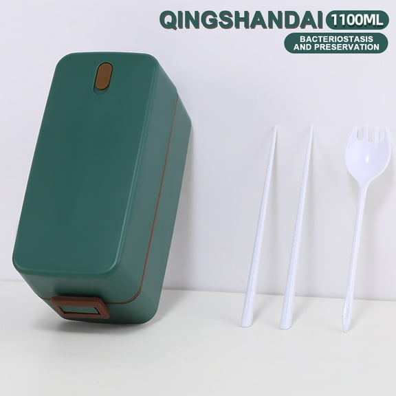 Bento Lunch Box | Double Layer Plastic Food Container | Microwave Leakproof Sealed Design | Partition, Secure Buckles | 20x9x10cm | High Temp Resistant, Portable Picnic Storage