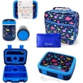 thumbnail image 1 of Bento Lunch Box for Kids with Thermos Food Jar for Hot Food Soup, Insulated Lunch Bag and Ice Cold Pack Set, Stainless Steel Lunch Thermos, Container Boxes with 4 Compartments, Blue Space Dinosaur, 1 of 14