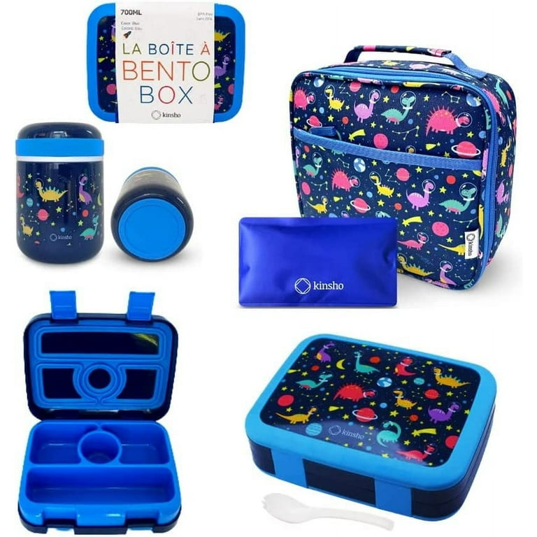 Bento Lunch Box Set for Kids with 10oz Soup Thermo, Leak-Proof Lunch Containers with 4 Compartment, Kids Thermo Hot Food Jar and Insulated Lunch Bag
