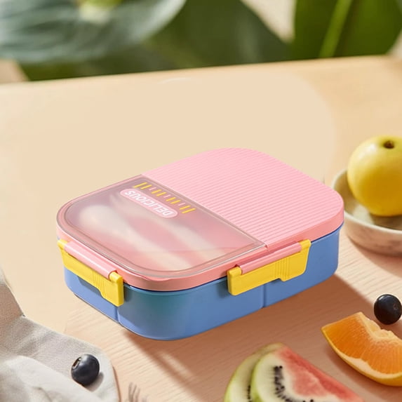 Bento Lunch Box, Plastic Portable Leakproof Lunch Food Containers Set with 4 Compartment for Adults - with Spoon fork Gift for Friends, Family