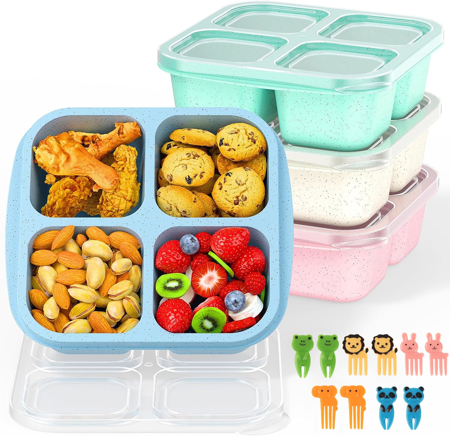 Snack Container With 4 Compartments, Divided Bento Lunch Box With