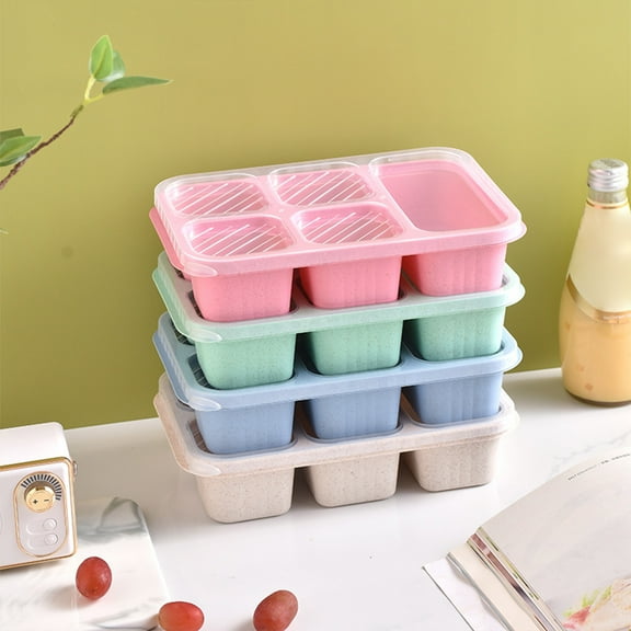 Bento Lunch Box Set | Meal Prep Containers for Adults | Stackable Plastic Lunch Containers | Thickened Durable Easy-to-Clean | 5 Compartments | Microwave Dishwasher Safe | 23.5x15.5x5cm | 1 Pack