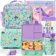 thumbnail image 1 of Bento Lunch Box Set - Snack Bento Box Container with 3 Compartments, Stainless Steel Water Bottle, Insulated Lunch Bag, Sauce Cup, Ice Pack Set (Mermaids), 1 of 9