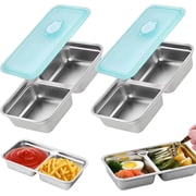 Bento Lunch Box Snack Container with Dividers for Adults,2-Pack AILKIN 300ML Bento Snackle Box Containers Lunchable Stainless Steel Food Storage Containers Tray with Lid Dishwasher Safe