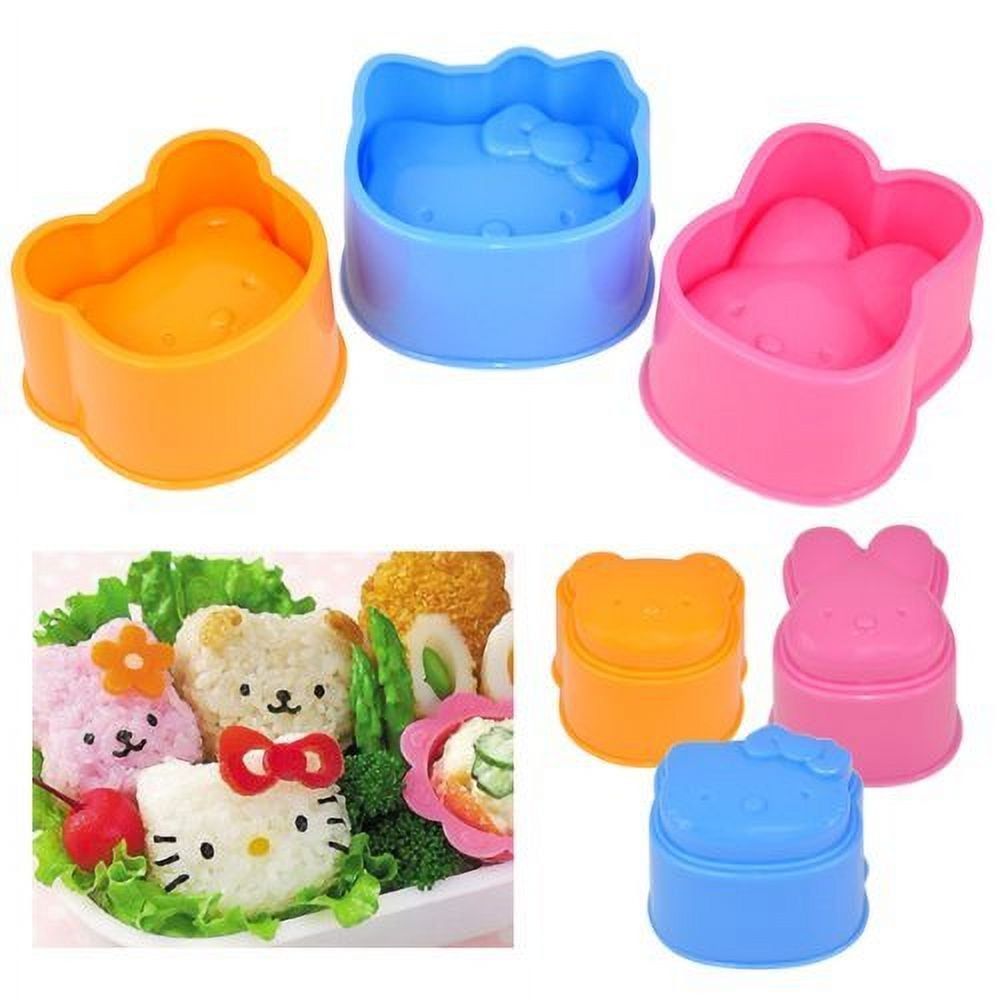 Bento Rabbit Cutter Bento Lunch Box Sushi Rice Cutter Mold,Cute 3 Set Pink Kitty Yellow ...