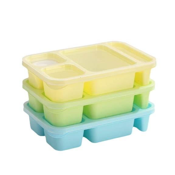 Bento Lunch Box for Adults 3 Pcs Stacked Microwave-Safe Plastic Food Containers with 4 Compartments Each 850 mL