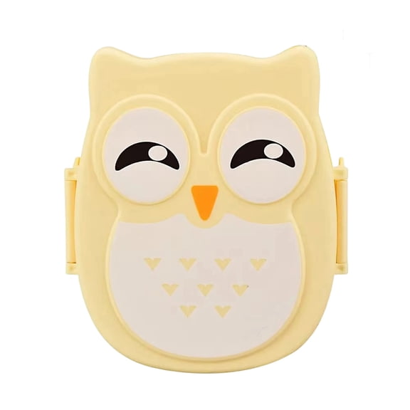 Bento Lunch Box for Student, Snack Box Container, Plastic Storage Container, Airtight Container, Yellow Owl Silhouette, Back to School, 6X5 In, 1 Pc