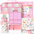 thumbnail image 1 of Bento Lunch Box with 4 Compartments, Insulated lunch Bag, 14oz Stainless Steel Water Bottle, Ice Pack, Utensils Set (White Dinosaur), 1 of 9