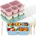 thumbnail image 1 of Zhaofu Bento Lunch Boxes, 4 Pack Bento Box, Reusable Lunch Box with 5 Compartments Meal Prep Containers, Snack Containers with Utensils & Transparent Lids, Microwave Dishwasher Safe, 1 of 7