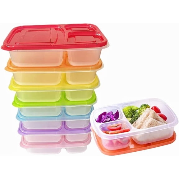 Bento Lunch Boxes - Reusable 3-Compartment Food Containers for School, Work, and Travel, Set of 7