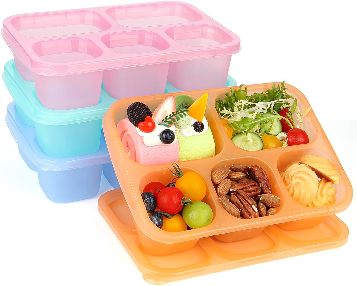 Bento Lunch Boxes - Reusable 5-Compartment Food Lunchables Containers ...