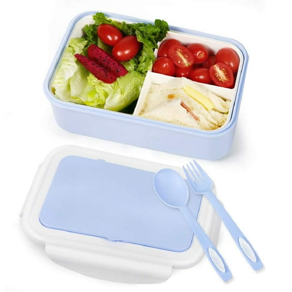 Casavida Bento Lunch Container with 3 Compartments, Spoon & Fork, Food Storage Container Box Blue
