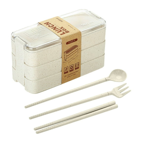 Bento Lunch box - Wheat Straw Fiber Stackable Bento Box, 3-in1 Compartment, Leakproof lunchbox container, Adult Lunch Box,Reusable On-the-Go Meal and Snack Containers