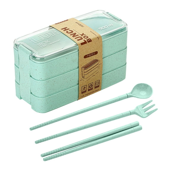 Bento Lunch box - Wheat Straw Fiber Stackable Bento Box, 3-in1 Compartment, Leakproof lunchbox container, Adult Lunch Box,Reusable On-the-Go Meal and Snack Containers