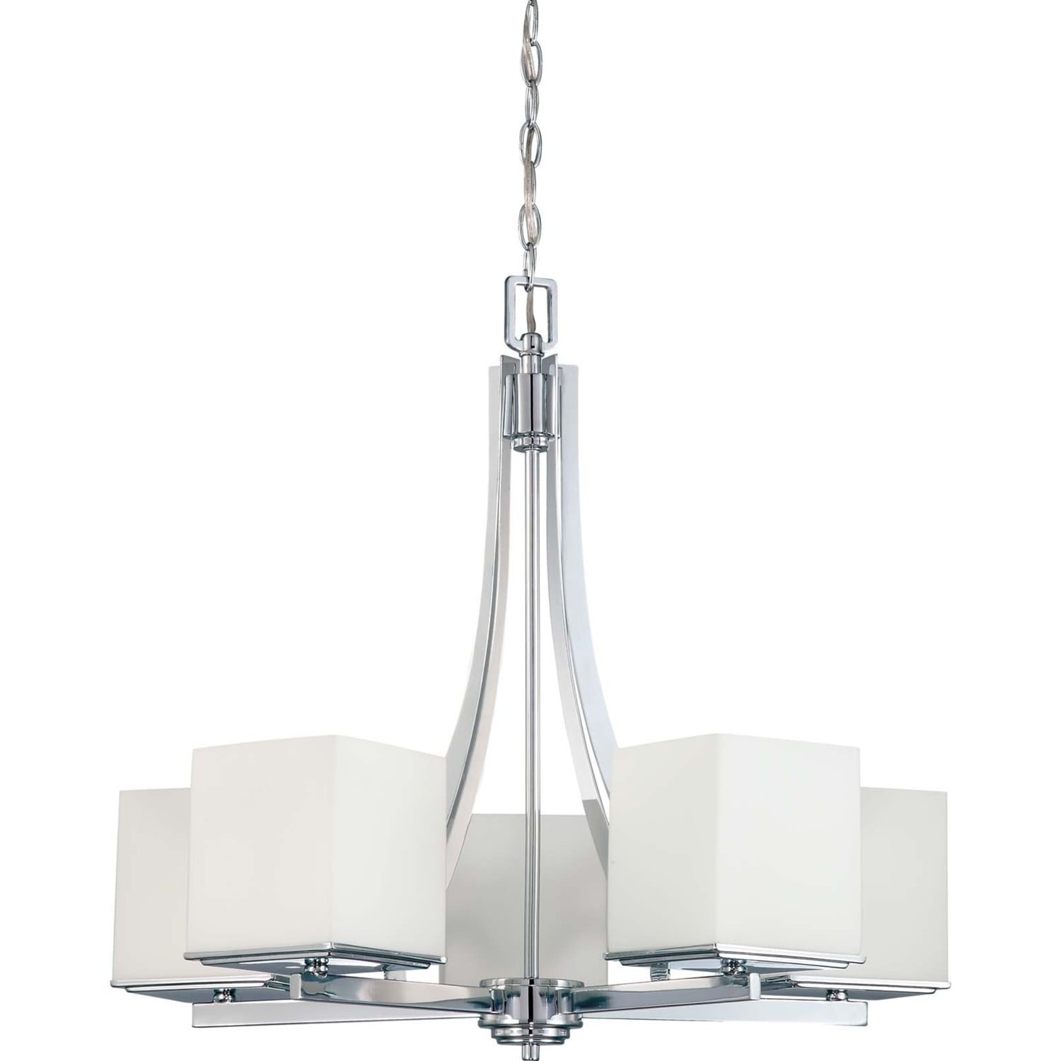 Bento Chrome 5-Light Mid-Size Chandelier with Satin White Shade