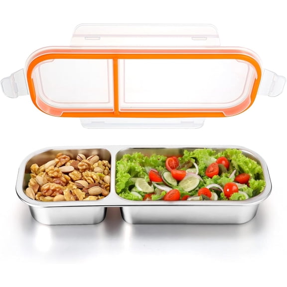 Bento Snack Containers Stainless Steel for Adult, Reusable Metal Lunch Boxes with Lids, Divided Food Storage Containers for Office, Gym, Travel, Outdoor