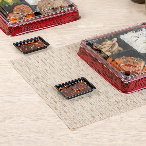 -Bento Tek 1 Ounce Sauce Dipping Dishes, 1000 Disposable Soy Sauce Plates - Rectangle, Stylish, Black Plastic Condiment Serving Trays, For Serving Dips, Vinegar, Wasabi, And More