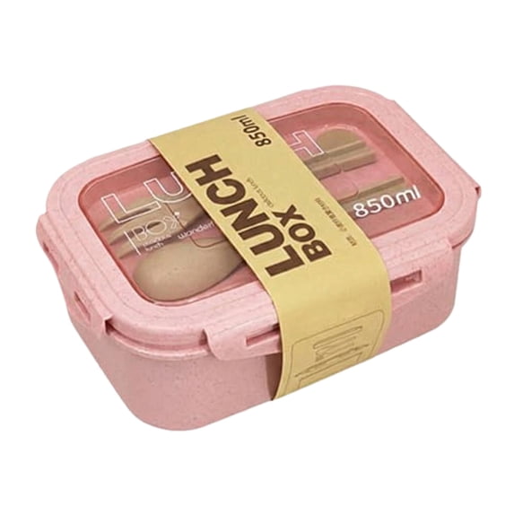 Bento adult box With 2 Compartment Lunch Box Kit with Spoon Fork Wheat Straw Meal Prep Containers Microwave secure Lunch Container Pink