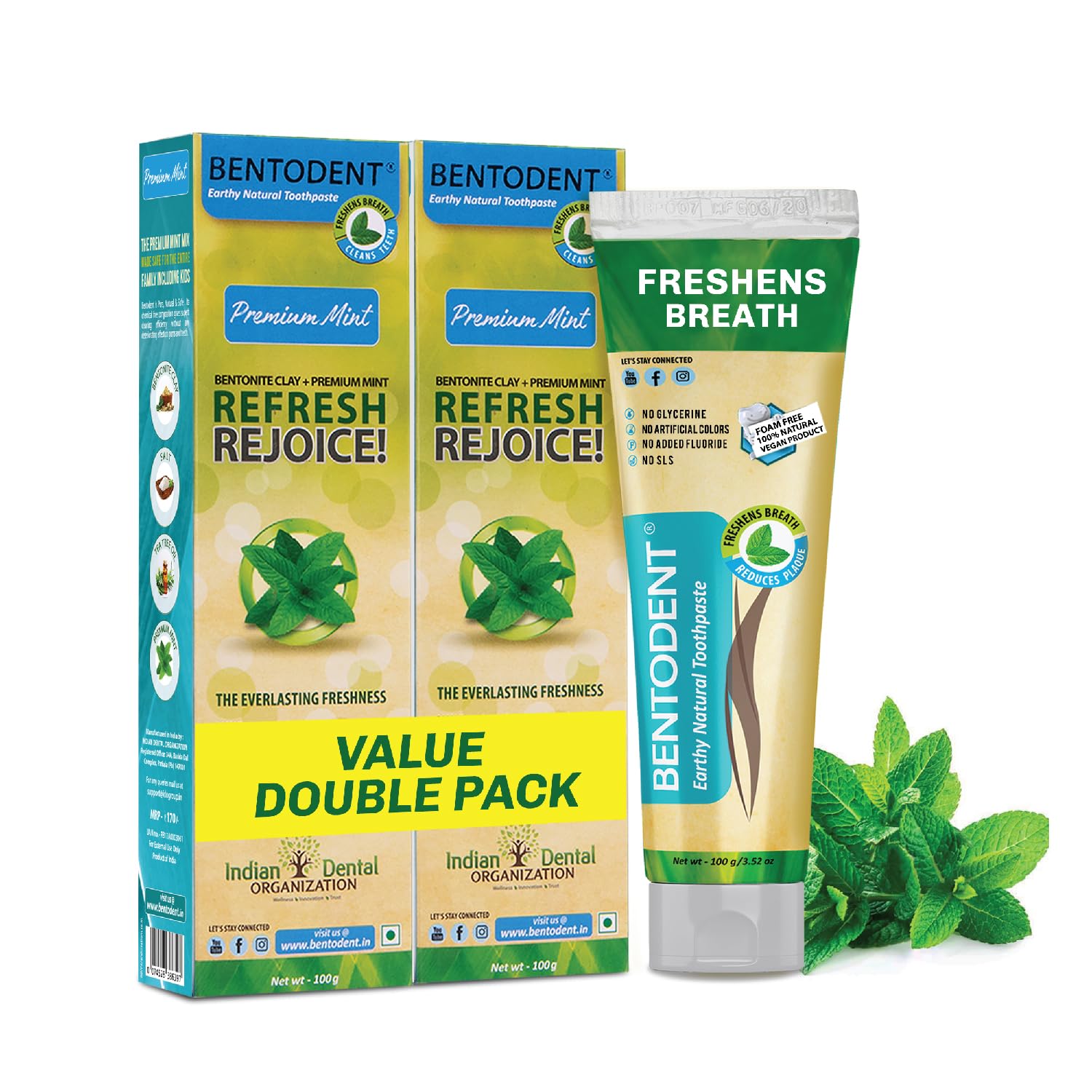 Bentodent Calcium Bentonite Clay Toothpaste 100 Natural Toothpaste Fresh Breath, Plaque