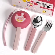 Bentoheaven Kids Travel Utensils with Case, Food-Grade Stainless Steel & BPA-Free Plastic, Travel Kid Cutlery Set, Cats