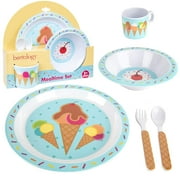 Bentology 5 Pc Mealtime Baby Feeding Set for Kids and Toddlers - Includes Plate, Bowl, Cup, Fork and Spoon Utensil Flatware - Durable, Dishwasher Safe, BPA Free - Ice Cream
