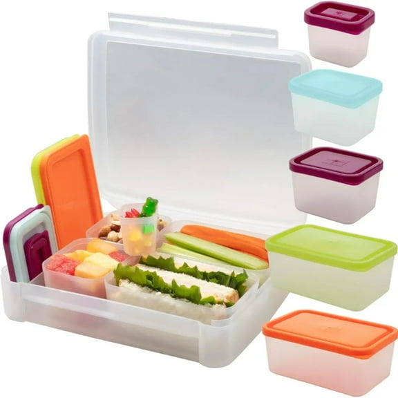 Bentology Bento Lunch Box Set w/ 5 Removable, Leak Proof Containers, On-the-Go Meal, Food Prep & Snack Packing Compartments - Stackable, Microwave Safe Nesting Containers w Lids, Easy to Clean & Store