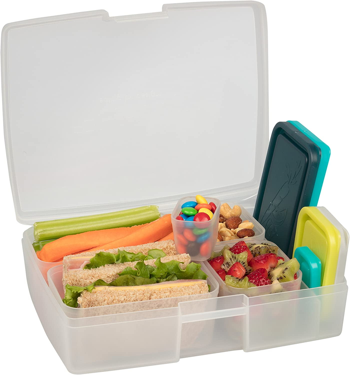 Translucent 6-Piece Bento Lunch Box Set with Multicolor Lids